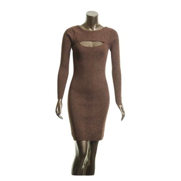INC Cutout Ribbed Long-Sleeve Sweater Dress Glitter Bodycon Knit Dress Sz M - Picture 2 of 3
